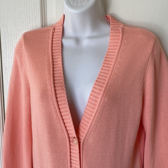 ISAAC MIZRAHI essential knit button up long cardigan in peach pink XS - Picture 7 of 12
